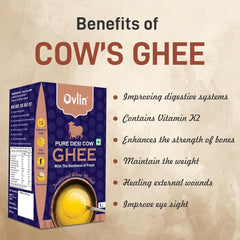100% Pure Desi Bilona Danedar Cow Ghee By Ovlin | Good Source Of Healthy & Nutritious Desi Cow Ghee Perfect For Sweets & Laddus | 2 Litre (1 Litr * 2) 67.6 Ounce | Box Pack
