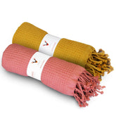 Patvy Bath Towels 500 Gsm | 100% Cotton Waffle Weave Large Size Towels Quick Absorption & Faster Drying Bath Towel For Women & Men | Pack Of 2 (Brick & Mustard Yellow)