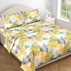 Super King Size Bedsheets With 2 King Size Pillow Covers | 108 x 108 Inches, Cream & Yellow - Premium Super Soft Cotton Bedsheet Luxury Soft Sheets 3 Pcs