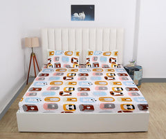 Elastic Fitted Bedsheet For King Size With 2 Pillow Covers - 72 X 78 X 8 Inches, Multicolor | Presents Luxurious Glace Cotton Super Soft 210 Thread Count