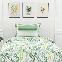 Bedsheet For Single Size With 2 Pillow Covers - 54 X 84 Inches, Cream & Green | Light Weight, Suitable For All Seasons & Easy To Wash