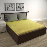 100% Pure Cotton Double Bedsheet For Queen With 2 Pillow Covers - 87 X 100 Inches, Mustard Green | Soft & Durable For Everyday Use & Bedroom - All Season Comfort