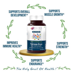 Bliss Welness Teenage Boy Multivitamin With Vitamin & Minerals, Brahmi, Shankpushpi, Ginseng & Ashwagandha Extract, For Strength, Immunity, Bone ,muscle Health | 60 Tablets , 100gm 0.2lbs
