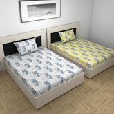 Combo 2 Single Bedsheet With 2 Pillow Cover - 57 X 87 Inches, Grey & Yellow | 144 Thread Count Lightweight, Soft, Skin Friendly - Durable Bedsheets For Everyday Comfort