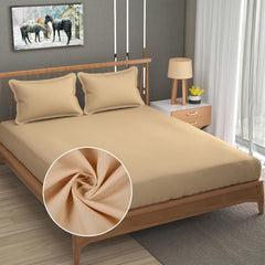 Queen Size Solid Plain Bedsheet Set Includes 2 Pillow Covers - 90 X 95 Inches, Beige | Exceptional Softness & Breathability | Premium Microfiber Material