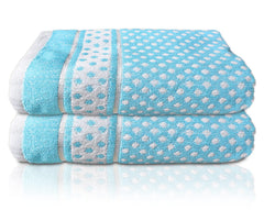 Kuber Industries Cotton Bath Towels 490 Gsm Large Size | Multiuses Dot Printed Soft Cotton Bath Towel (Sky Blue)- Pack Of 2