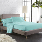 100% Cotton Sateen Weave Queen Size Fitted Sheet Set With 2 Pillow Covers - 60 X 80 Inches, Turquoise | Premium Elastic Double Bedsheet