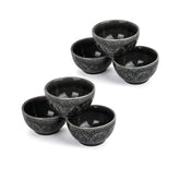 Ceramic Carving Veg Bowls Set Of 6 For Dinner - 160ml Each, Black Carving | Katori Set - Ceramic Bowls With Glossy Finish | Dessert Bowl Set - Ice Cream Bowls