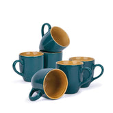 Ceramic Coffee Mug Set Of 6 - 300ml Each, Teal Green | Medium Mug With Glossy Finish - Stoneware Coffee Cup Set | Ceramic Cup - Microwave Safe & Dishwasher Safe
