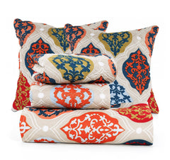 Bedding Set With 1 Pc Bedsheet, 2 Pc Cushion With Zip, 2 Pc Pillow Covers | 90 X 100 Inches, Multicolor - Traditional Jaipuri Prints Bedsheet | Wrinkle Free & Durable For Long Lasting Use