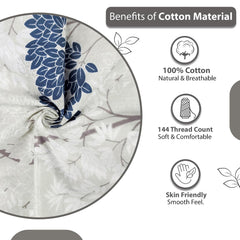 100% Cotton Single Bedsheet With 1 Matching Pillow Covers - 57 X 87 Inches, Grey & Blue | All Weather Comfort & Bedroom - Softness & Natural Breathability