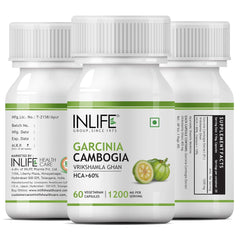 Inlife Garcinia Cambogia Capsules Fruit Extract With 60% Hca, Ayurveidc Herbal Supplement For Men & Women,1200mg | 60 Vegetarian Capsules 100gm 0.2lbs