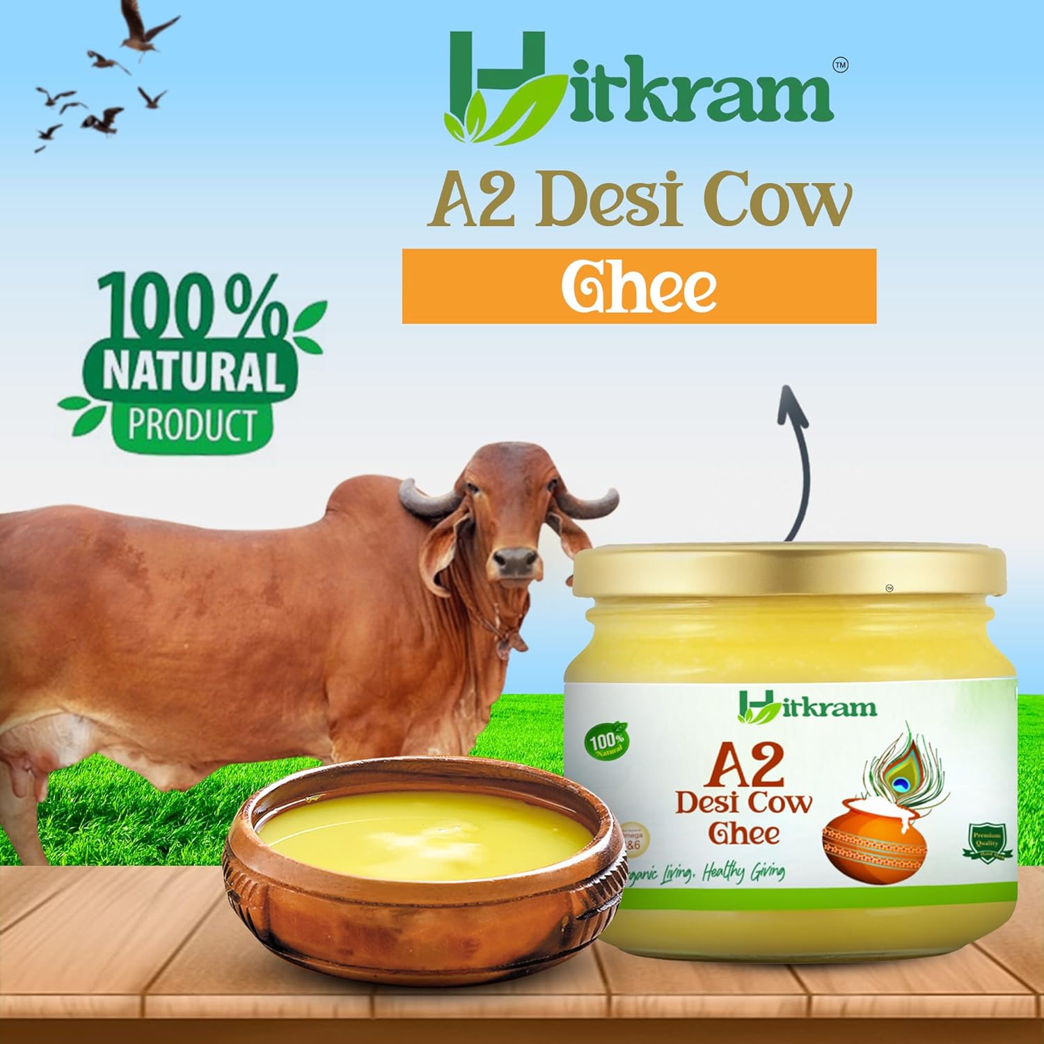 Pure Organic A2 Desi Cow Ghee By Hitkram | Homemade Healthy Fresh Desi Ghee Hand-Churned Using Traditional Bilona Method Good For Cooking & Frying | (200ml) 6.7 | Jar Pack Pure Organic A2 Desi Cow Ghee By Hitkram | Homemade Healthy Fresh Desi Ghee Hand-Churned Using Traditional Bilona Method Good For Cooking & Frying | (200ml) 6.7 | Jar Pack