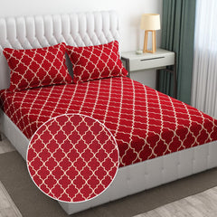 144 TC King Size Bedsheet With 2 Pillow Covers - 90 X 95 Inches | Maroon, Vector Design Bedsheet | Machine Washable & Wrinkle Resistant
