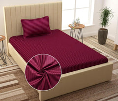Striped Single Bedsheet With 1 Pillow Cover 60 X 90 Inches, Wine | Comfortable & Durable | Elegant Printed Bedding Set For Daily Use