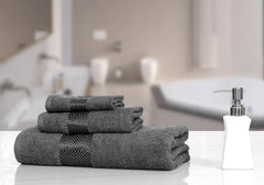Fash Home International 100% Cotton Ultra Soft & Super Absorbent Antibacterial Bath & Hand Towel 770 Gsm (Grey) -Pack Of 3