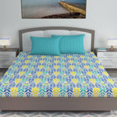 Soft Cotton Double Bedsheet For King Size With 2 Pillow Covers | 87 X 106 Inches, Blue & Yellow - Soft & Breathable Fabric | Comfortable For Daily Use