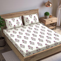 Cotton King Size For Double Bedsheet With 2 Pillow Covers - 78 X 78 Inches, Cream & Pink | Durable & Long Lasting Fabric, Easy Hand & Machine Wash