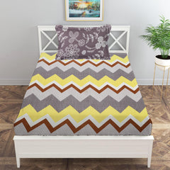 Print Cotton 1 Single Bedsheet With 1 Pillow Cover - 60 X 90 Inches, Grey & Yellow | Soft & Breathable Fabric, Skin-Friendly Bed Sheet For All Seasons