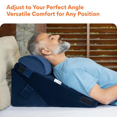 Wedge Pillow Memory Foam With Head For Back Support For Bed, Navy Blue - 22 X 22 X 12 Inch | Wedge Cushion, Adjustable, Acid Reflux, Snoring, Leg Elevation, Pregnancy, Comfortable Pillow