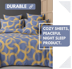 Cotton Double Bedsheets King Size With 2 Pillow Covers | Size 78 X 72+10 Inches, Grey & Beige-All Around Elastic Fitted Design Bedsheet