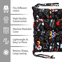 Soft & Comfort Chair Cushion Pad With Ties, Sitting Pillow, Disney Print - Black | Square Shape Pillow, Gaddi For Office, Study Chair, Sofa, Pooja Room | Pain Relief Seat Cushion - 2 Pcs
