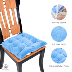 Square Chair Pads Cushion, For Comfortable Sitting, Sky Blue Color - 40 X 40 Cm | Seat Cushions With Ties For Sitting, Pooja, Dining & Office Table | Furniture Cushion, Washable - Pack Of 4