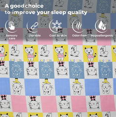 Wrinkle Free Soft Kids Double Bedsheets For King Size With 2 Pillow Cover | 90 X 95 Inches, Aqua & Pink | Cartoon Printed Design | Child Bedroom Decor