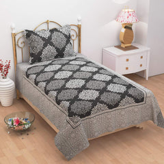 1 Single Bedsheet With 1 Large Pillow Cover - Size - 60 X 100 Inches, Black & Grey | Designer Printed Bedsheet Set - Naturally Soft, Breathable, & Skin Friendly