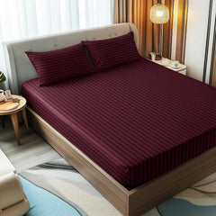 Stripes King Size Cotton Bedsheet With 2 Pillow Covers - 86 X 94 Inches, Maroon | Perfect For Home Decor, Guest House | Ideal For All Seasons