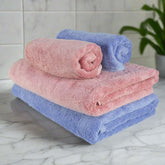 Heelium Bamboo Towel 2 Bath & 2 Hand Towel 1400 Gsm | Soft, High Absorbency & Antibacterial Towels (Peach & Iris) - Pack Of 4