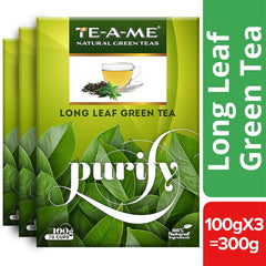 TE-A-ME Purity Long Leaf Green Tea - Pack Of 3 X 100gm, 3.5 Ounce Each, 210 Cups | Increase Metabolic Rate, 100% Natural Ingredients - No Artificial Oils, Aroma Or Flavor