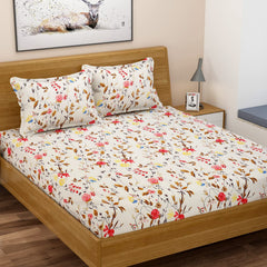 280 TC Elastic Fitted Bedsheet Queen Size 60 X 78 + 10 Inches, Multicolor With 2 Pillow Covers | Bedsheet Long Lasting & Soft To Touch - Soft & Comfortable Bed Sheets