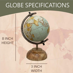 Small World Map Rotating Globe 5 Inch With Wooden Elegant Base For Home Decor, Office Table, Kids & Students Learning & Gifting, Pack Of 1