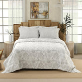 Cotton Bedsheet For Double Bed King Size With 4 Pillow Cover | 108x108 Inches, White & Grey - Light Weight, All Season Comfort