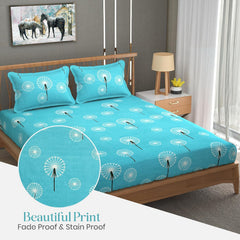 Printed King Size Bedsheet With 2 Pillow Cover - 108 X 108 Inches, Turquoise | Double Bed Breathable & Wrinkle Free | All-Season Comfort Bedsheet
