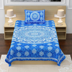 100% Cotton Single Bed Sheet With 1 Pillow Cover - 56 X 86 Inches, Blue & White | Super Soft Microfiber, Breathable Wrinkle, Fade Resistant