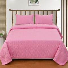Quilted Double Bedsheet For King Size With 2 Pillow Covers | 90 X 100 Inches, Pink - Super Soft Bedding Set | Suitable For All Seasons