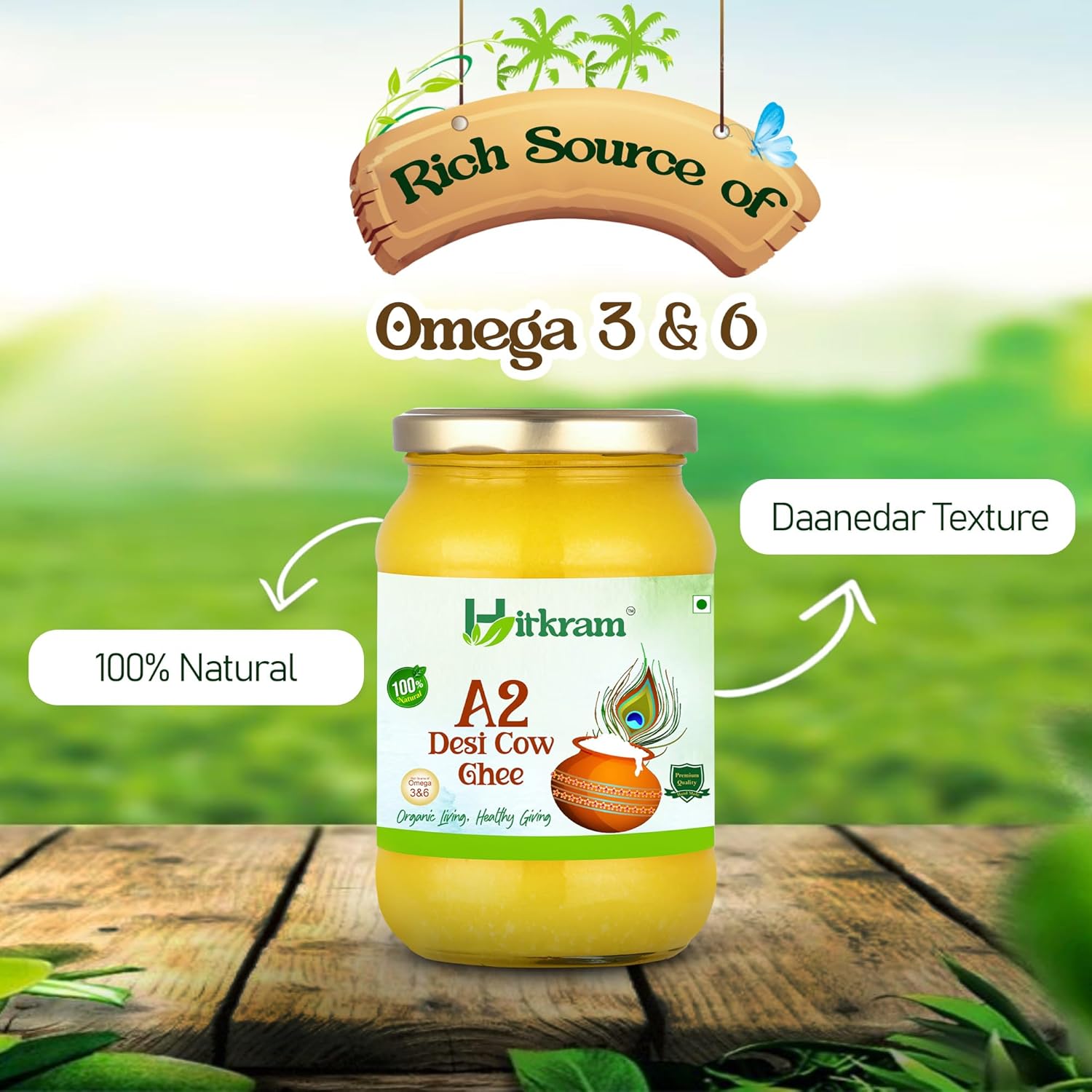 Pure Organic A2 Desi Cow Ghee By Hitkram | Homemade Healthy Fresh Desi Ghee Hand-Churned Using Traditional Bilona Method Good For Joint Pain | (500ml) 16.9 | Jar Pack Pure Organic A2 Desi Cow Ghee By Hitkram | Homemade Healthy Fresh Desi Ghee Hand-Churned Using Traditional Bilona Method Good For Joint Pain | (500ml) 16.9 | Jar Pack