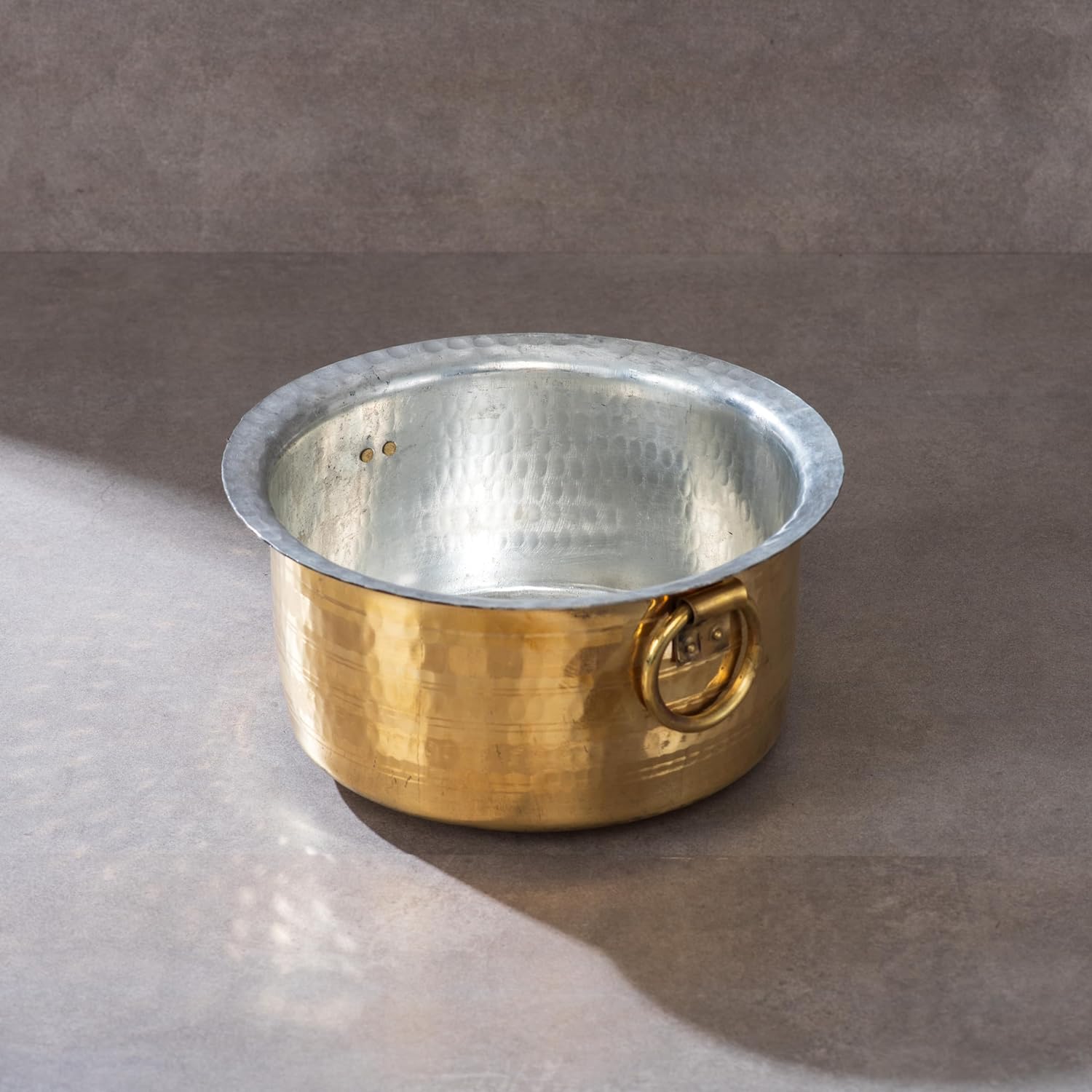 Handcrafted Brass Patila For Cooking, 3 Liters | 100% Pure Brass Round Heavy Bottom | Hammered, Polished Tapeli - Patila - Bhagona | Golden Brass Handi Handcrafted Brass Patila For Cooking, 3 Liters | 100% Pure Brass Round Heavy Bottom | Hammered, Polished Tapeli - Patila - Bhagona | Golden Brass Handi