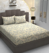 Cotton Premium Bedsheet For Double Bed With 2 Pillow Covers - 90 X 98 Inches, Cream & Black | Traditional Printed - Soft, Breathable & Comfortable