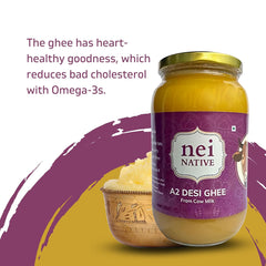 Pure Premium A2 Desi Ghee By Nei Native | Pure Bilona Method Homemade Cow Desi Ghee Good For Bones Health | (1 Litre) 33.8 Ounce | Jar Pack