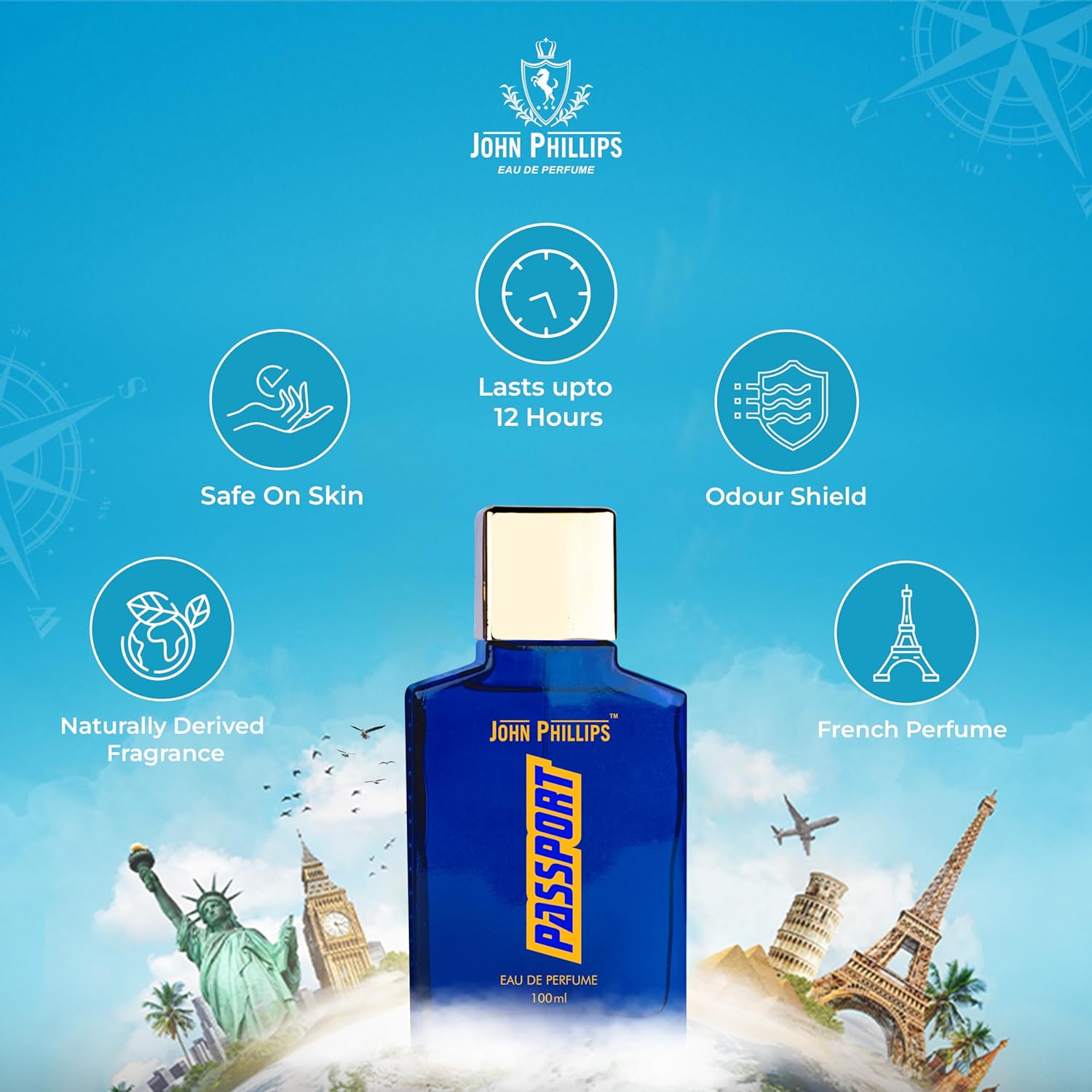 John Phillips Passport & Mr Blue Eau De Perfume 100ml 3.4 Fl.oz. Each Pack Of 2 For Men John Phillips Passport & Mr Blue Eau De Perfume 100ml 3.4 Fl.oz. Each Pack Of 2 For Men