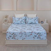 All Around Elastic Fitted Bedsheet For Queen Size With 2 Pillow Covers - 78 X 60 Inches, Sky Blue & White | Soft & Breathable, For Bedroom & Gifting