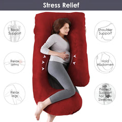 Pregnancy Pillow, Maternity Body Pillow For Sleeping, G Shaped Pillow, Maroon - 55 Inch | Full Body Pillow, Lightweight, Foldable, Breathable, Removable Velvet Cover, Adjustable - Pack Of 1