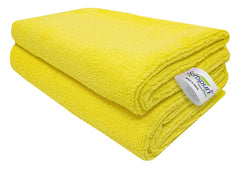 Softspun Microfiber Cleaning Cloths Towel Set 340 Gsm | Highly Absorbent Lint And Streak Free Multi-Purpose Wash Cloth For Kitchen, Car, Stainless (2 Pcs)- Yellow