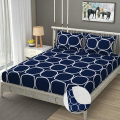 Double Bedsheet For Queen Size With Tow Pillow Cover - 72 X 72 Inches, Dark Blue | All Around Elastic Fitted Breathable & Durable, Soft Touch & Perfect For All Seasons