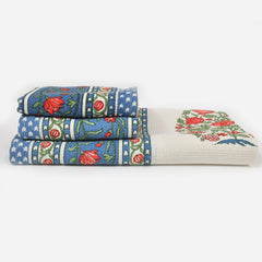 Mafatlal Madhuban Premium Cotton 1 Bath & 2 Hand Towel 700 Gsm | Hand Printed, Indian Floral Craft Towel (Snow White) - 3 Pcs