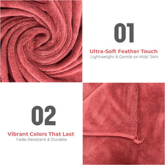 Maxoshine Microfiber Kids Bath Towels 300 Gsm | Quick Drying Towels Kids-Teddy Bear Print Baby Towel For Boys & Girls Pack Of 2 (Blue & Red)