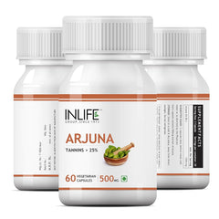 Inlife Arjuna Capsules 500mg, Herbal Extract, Better Absorption & Reduced Additives Than Tablets, Ayurvedic Supplement | 60 Vegetarian Capsules 100gm 0.2lbs Each Pack Of 2
